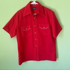 VINTAGE 70s BRANFORD RED MENS POINTY COLLAR BUTTON DOWN ROCKABILLY SHIRT SIZE M